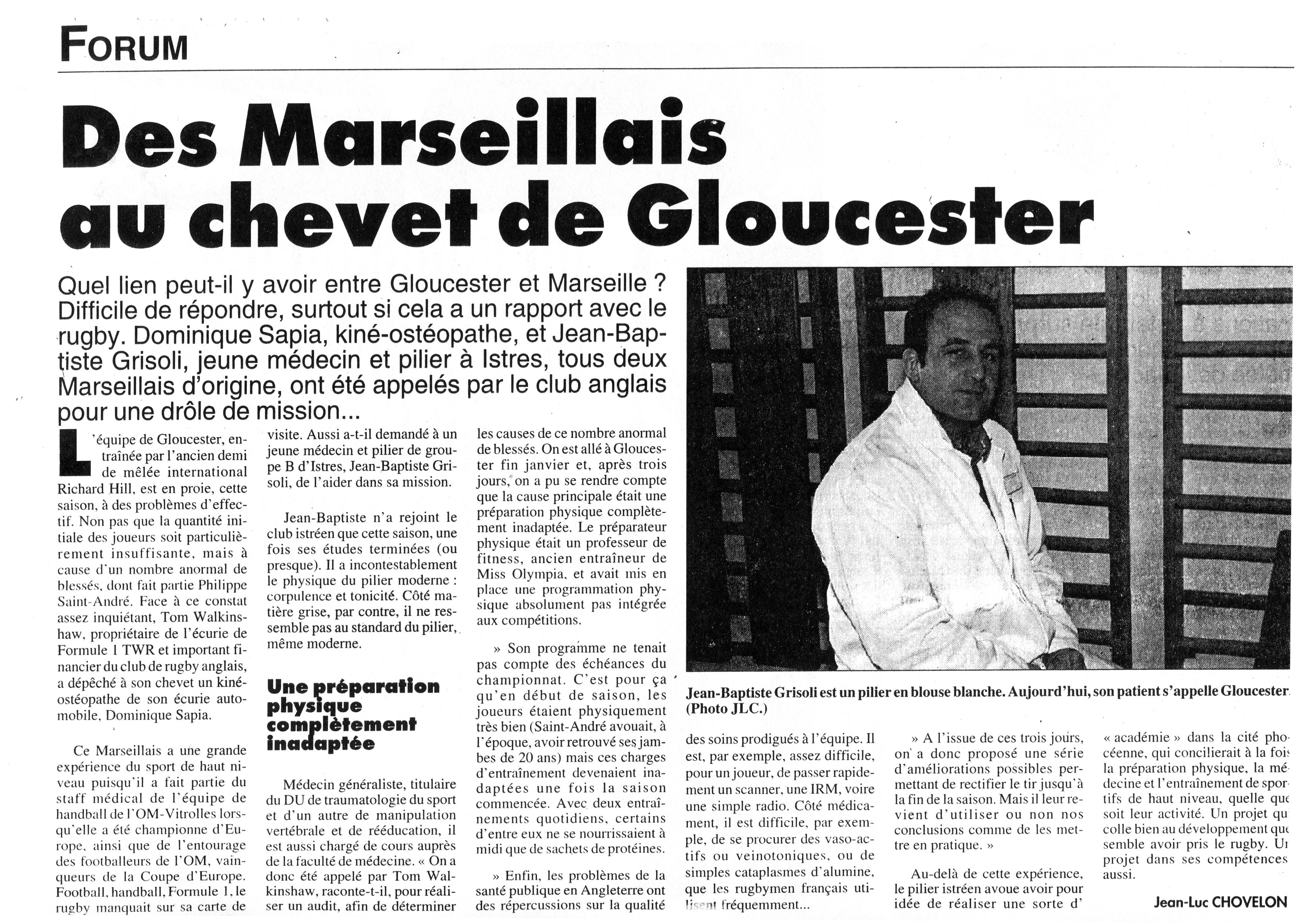 Des Marseillais au chevet de Gloucester. Midi Olympique. 9.03.1998
