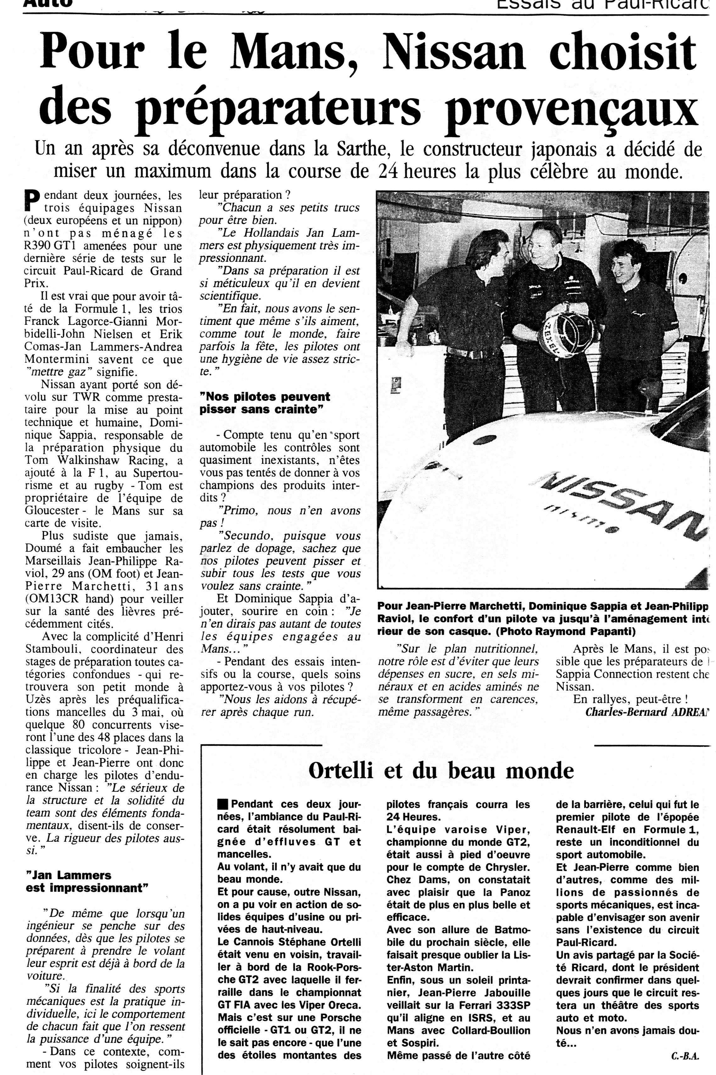 Pour le Mans, Nissan choisit des préparateurs provençaux . La Provence. 22.04.1998
